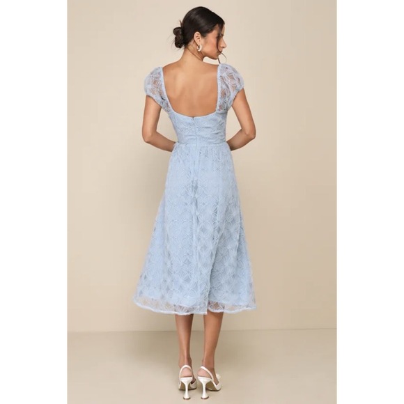 Lulus Exceedingly Elegant Midi Dress Sz Medium Blue Floral Applique Bustier NWT - Picture 2 of 11